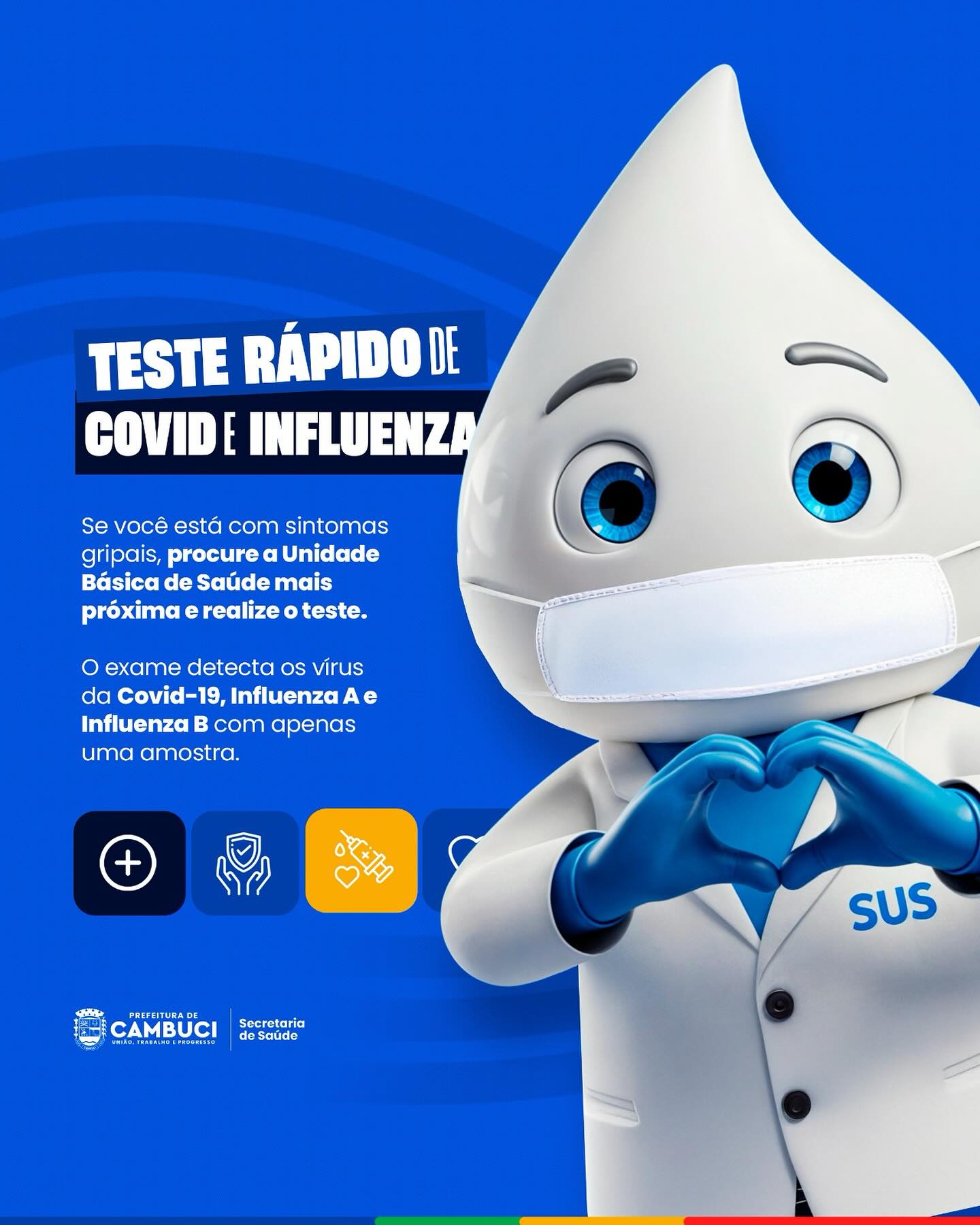  Testagens rápidas e gratuitas para Covid-19, Influenza A e B